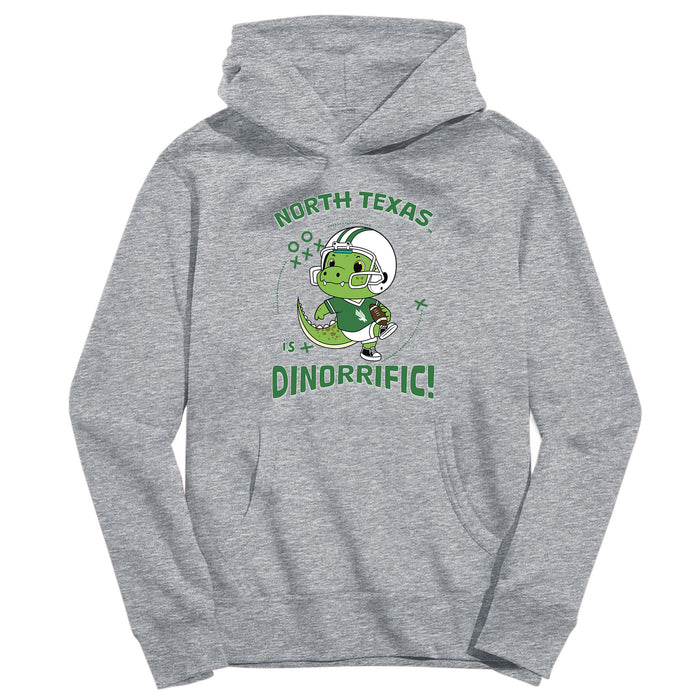 North Texas Mean Green Dinorrific Heather Grey Cotton Youth Hoodie