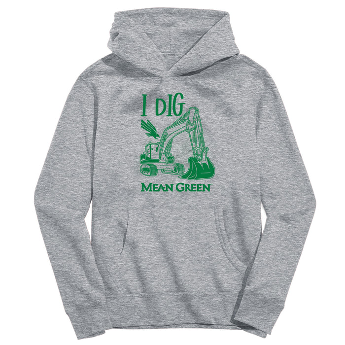 North Texas Mean Green Excavator Heather Grey Cotton Youth Hoodie