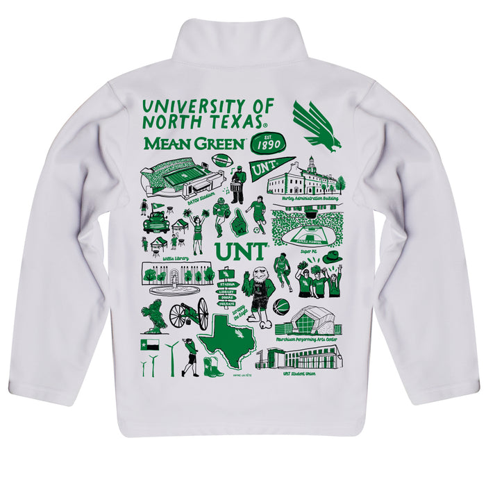 North Texas Mean Green Hand Sketched Vive La Fete Impressions Artwork White Boys Quarter Zip Pullover V1 - Vive La Fête - Online Apparel Store
