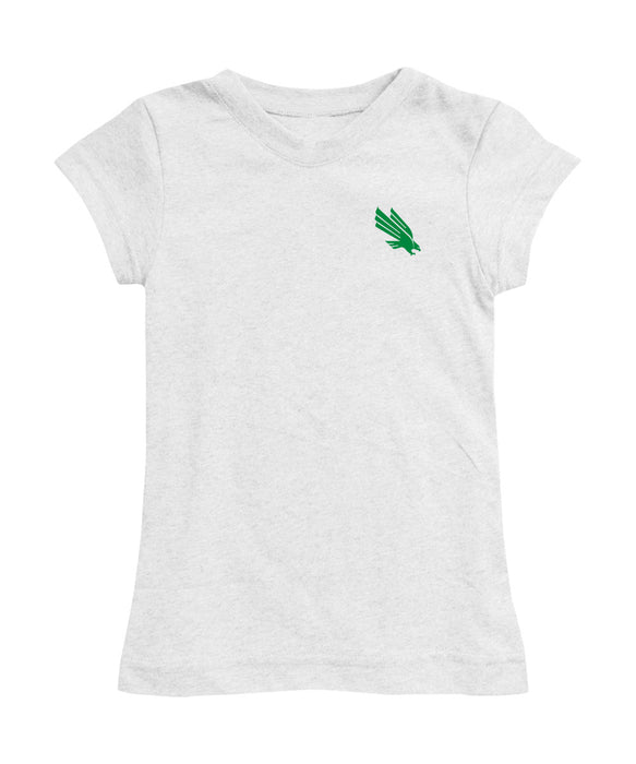 North Texas Mean Green Hand Sketched Vive La Fete Impressions Artwork White Girls Cotton Short Sleeve Tee