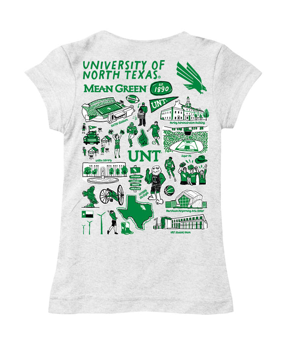 North Texas Mean Green Hand Sketched Vive La Fete Impressions Artwork White Girls Cotton Short Sleeve Tee - Vive La Fête - Online Apparel Store