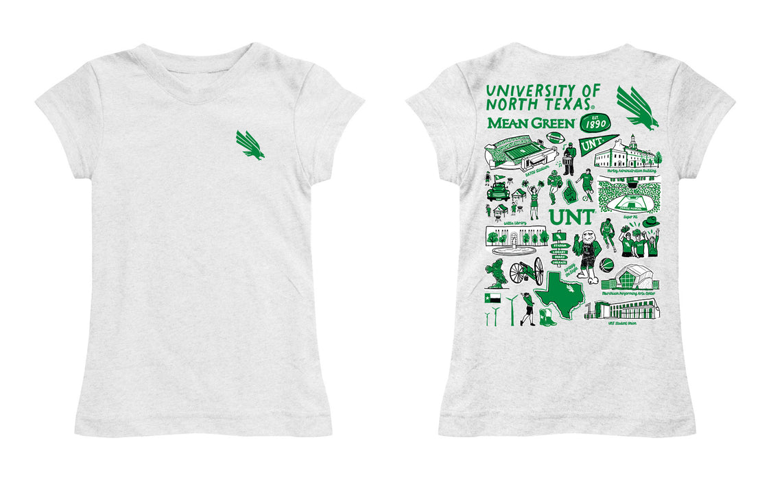 North Texas Mean Green Hand Sketched Vive La Fete Impressions Artwork White Girls Cotton Short Sleeve Tee - Vive La Fête - Online Apparel Store