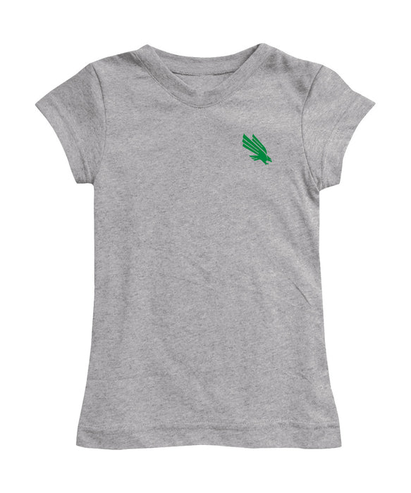 North Texas Mean Green Hand Sketched Vive La Fete Impressions Artwork Grey Girls Cotton Short Sleeve Tee