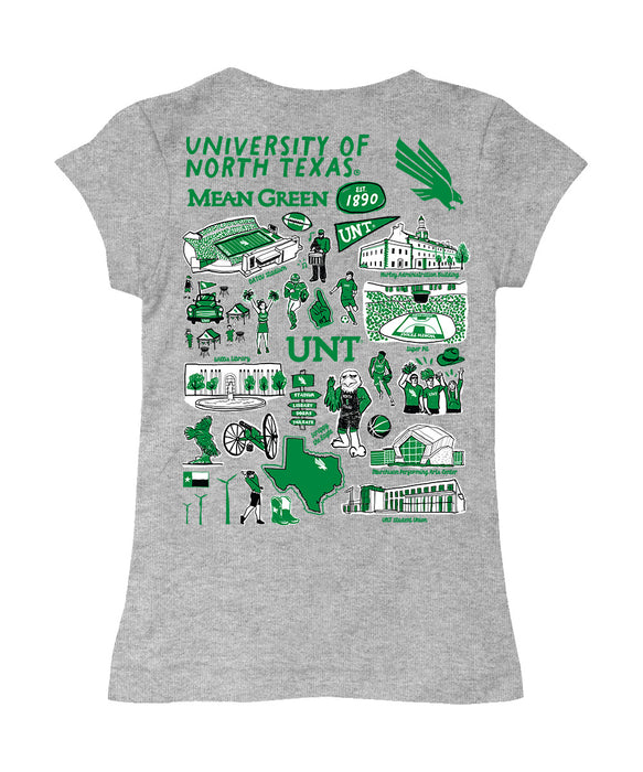 North Texas Mean Green Hand Sketched Vive La Fete Impressions Artwork Grey Girls Cotton Short Sleeve Tee - Vive La Fête - Online Apparel Store