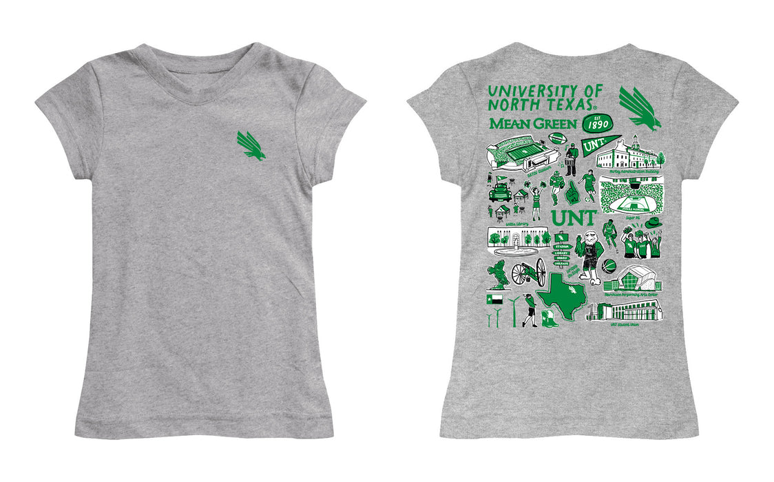 North Texas Mean Green Hand Sketched Vive La Fete Impressions Artwork Grey Girls Cotton Short Sleeve Tee - Vive La Fête - Online Apparel Store