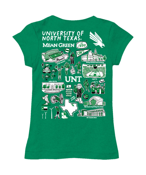 North Texas Mean Green Hand Sketched Vive La Fete Impressions Artwork Green Girls Cotton Short Sleeve Tee - Vive La Fête - Online Apparel Store