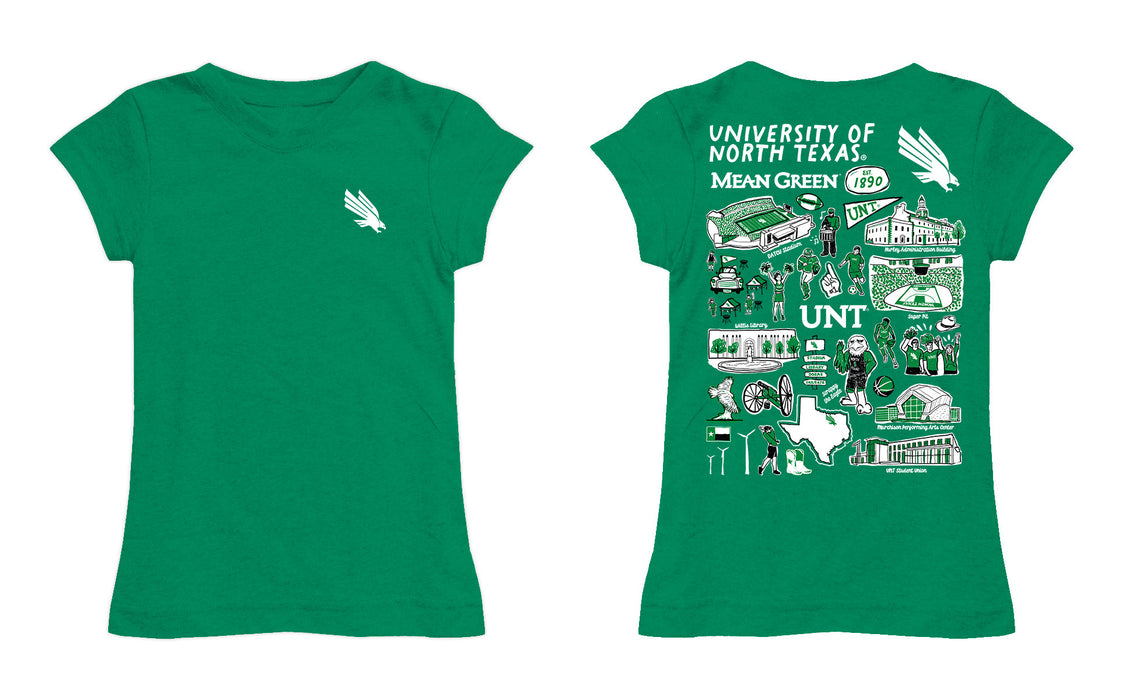 North Texas Mean Green Hand Sketched Vive La Fete Impressions Artwork Green Girls Cotton Short Sleeve Tee - Vive La Fête - Online Apparel Store
