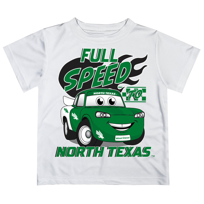 North Texas Mean Green Vive La Fete Toy Racing Car Boys Game Day White Short Sleeve Tee