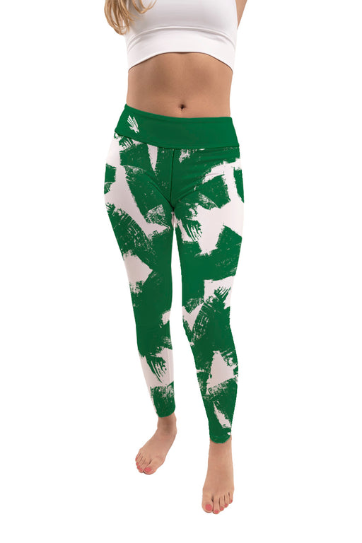 North Texas Mean Green Vive La Fete Paint Brush Logo on Waist Women Green Yoga Leggings