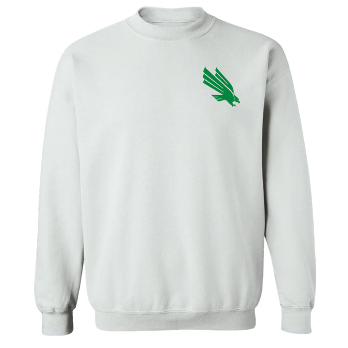 North Texas Mean Green Hand Sketched Vive La Fete Impressions Artwork White Crew Neck Sweatshirt for Women