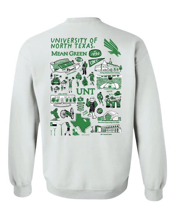 North Texas Mean Green Hand Sketched Artwork Green Crewneck Sweatshirt for Women - Vive La Fête - Online Apparel Store