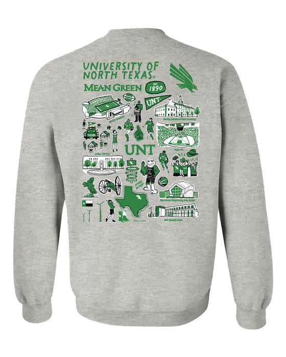 North Texas Mean Green Hand Sketched Artwork Green Crewneck Sweatshirt for Women - Vive La Fête - Online Apparel Store