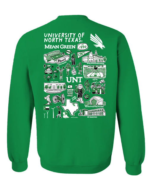 North Texas Mean Green Hand Sketched Artwork Green Crewneck Sweatshirt for Women - Vive La Fête - Online Apparel Store