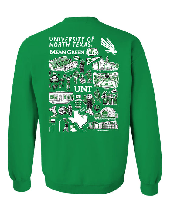 North Texas Mean Green Hand Sketched Artwork Green Crewneck Sweatshirt for Women - Vive La Fête - Online Apparel Store