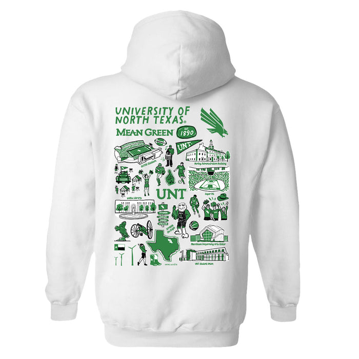 North Texas Mean Green Hand Sketched Artwork Cotton Fleece Women Hoodie - Vive La Fête - Online Apparel Store