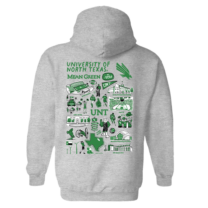 North Texas Mean Green Hand Sketched Artwork Cotton Fleece Women Hoodie - Vive La Fête - Online Apparel Store