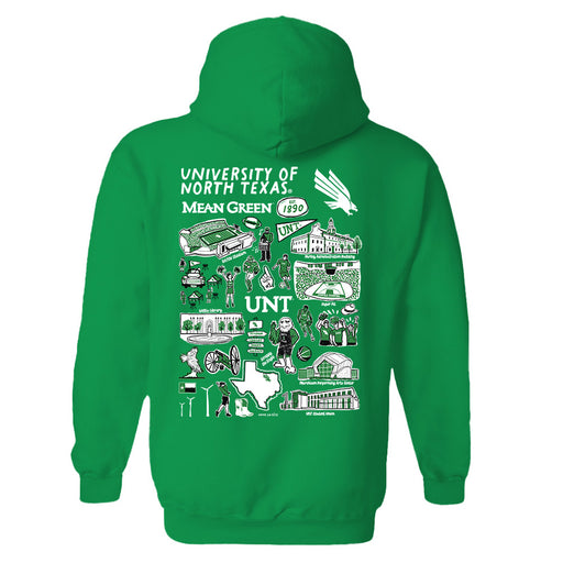 North Texas Mean Green Hand Sketched Artwork Cotton Fleece Women Hoodie - Vive La Fête - Online Apparel Store
