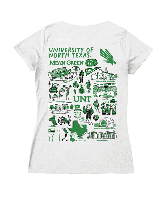 North Texas Mean Green Hand Sketched Vive La Fete Impressions Artwork Teal Women Cotton Short Sleeve V-Neck Tshirt
