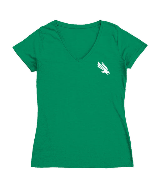 North Texas Mean Green Hand Sketched Vive La Fete Impressions Artwork Teal Women Cotton Short Sleeve V-Neck Tshirt