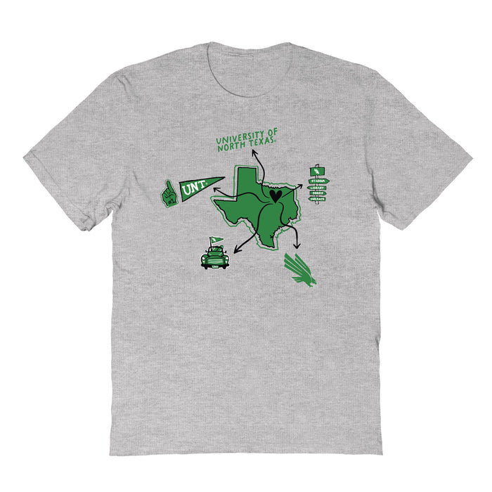 North Texas Mean Green Hand Sketched Vive La Fete Impressions Icones Grey T-shirt for Women