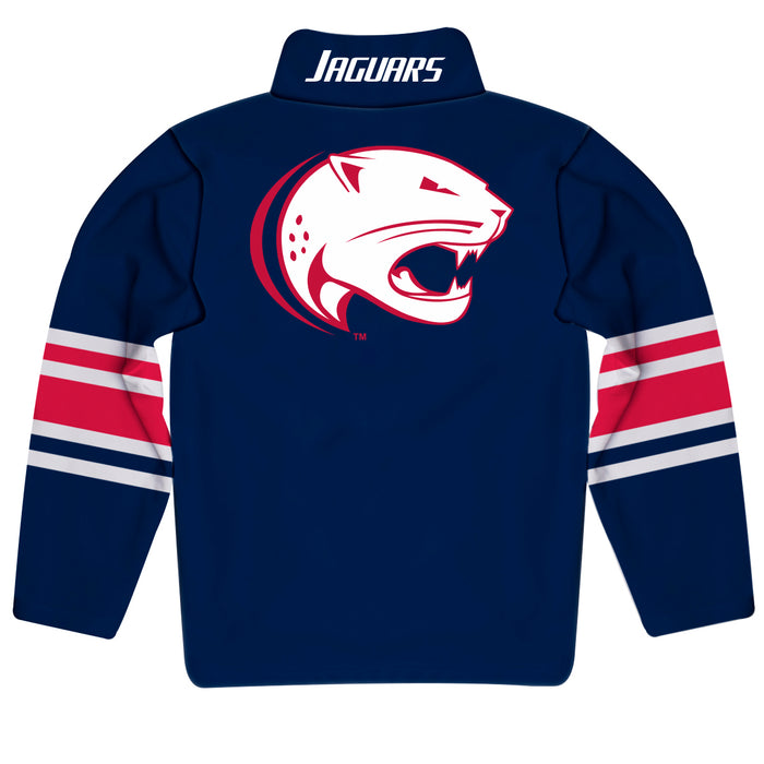 South Alabama Jaguars Vive La Fete Game Day Blue Fleece Quarter Zip Pullover Stripes on Sleeves - Vive La Fête - Online Apparel Store
