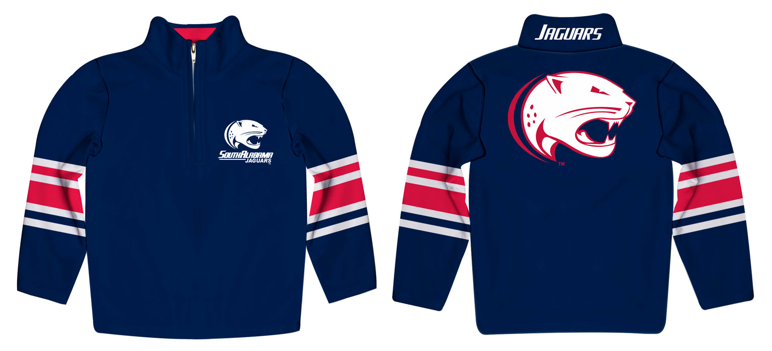 South Alabama Jaguars Vive La Fete Game Day Blue Fleece Quarter Zip Pullover Stripes on Sleeves - Vive La Fête - Online Apparel Store