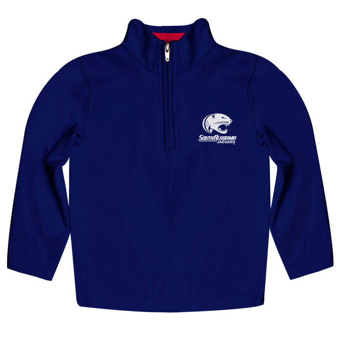 South Alabama Jaguars Vive La Fete Game Day Solid Blue Quarter Zip Pullover Sleeves
