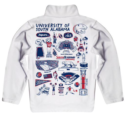 South Alabama Jaguars Hand Sketched Vive La Fete Impressions Artwork White Boys Quarter Zip Pullover V1 - Vive La Fête - Online Apparel Store