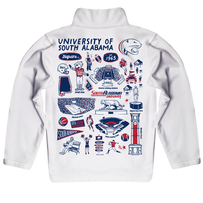 South Alabama Jaguars Hand Sketched Vive La Fete Impressions Artwork White Boys Quarter Zip Pullover V1 - Vive La Fête - Online Apparel Store
