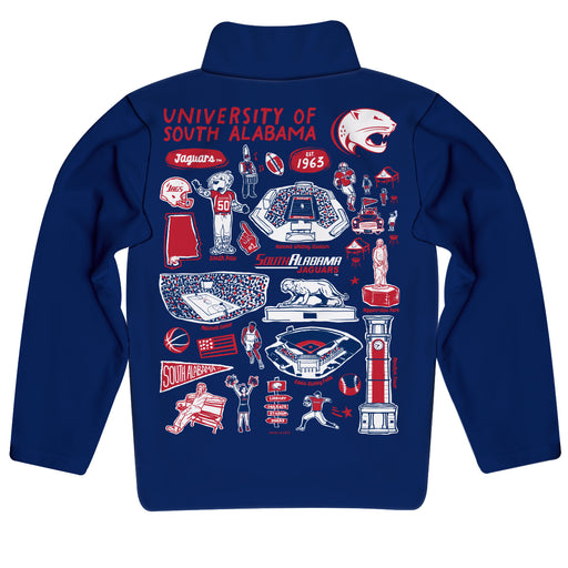 South Alabama Jaguars Hand Sketched Vive La Fete Impressions Artwork Blue Boys Quarter Zip Pullover V1 - Vive La Fête - Online Apparel Store