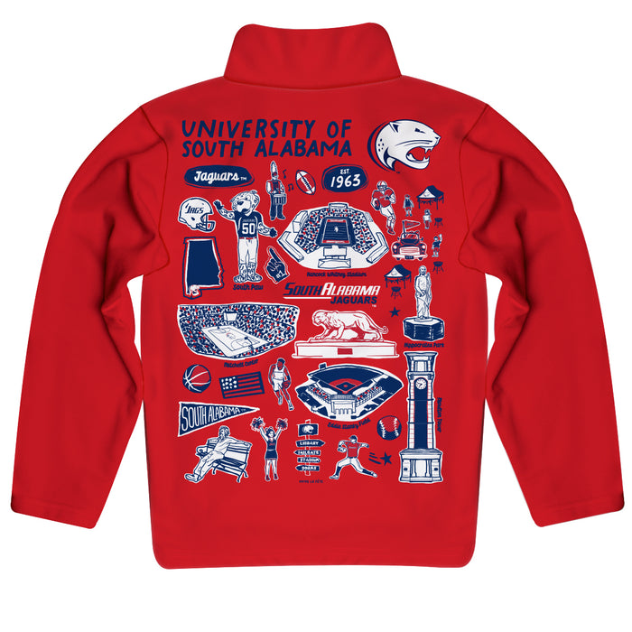 South Alabama Jaguars Hand Sketched Vive La Fete Impressions Artwork Red Boys Quarter Zip Pullover V1 - Vive La Fête - Online Apparel Store