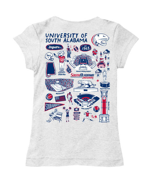South Alabama Jaguars Hand Sketched Vive La Fete Impressions Artwork White Girls Cotton Short Sleeve Tee - Vive La Fête - Online Apparel Store