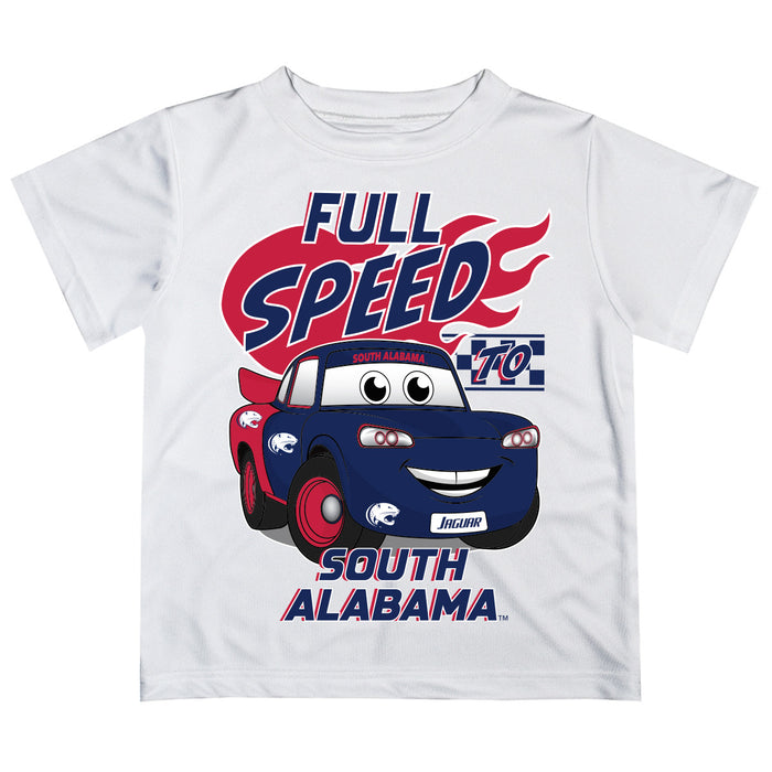 South Alabama Jaguars Vive La Fete Toy Racing Car Boys Game Day White Short Sleeve Tee