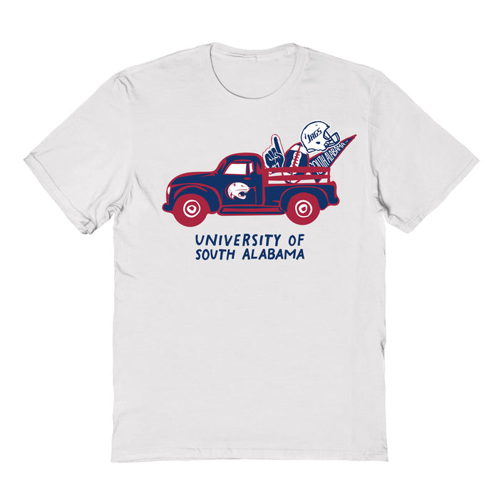 South Alabama Jaguars Hand Sketched Vive La Fete Impressions Truck Kids White Cotton T-shirt