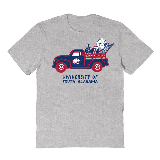 South Alabama Jaguars Hand Sketched Vive La Fete Impressions Truck Kids Grey Cotton T-shirt