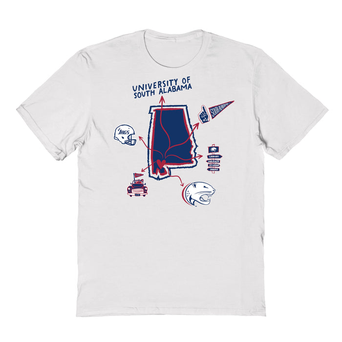 South Alabama Jaguars Hand Sketched Vive La Fete Impressions Icones Kids White T-shirt