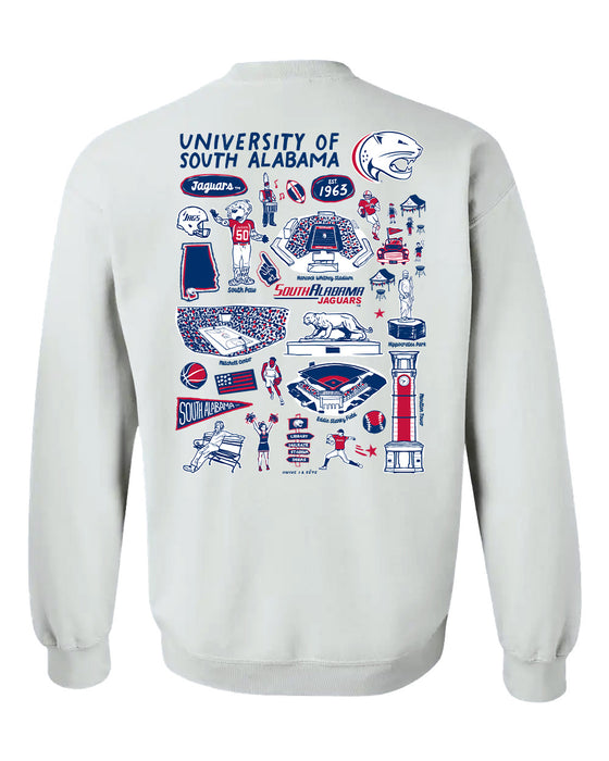 South Alabama Jaguars Hand Sketched Artwork Navy Crewneck Sweatshirt for Women - Vive La Fête - Online Apparel Store