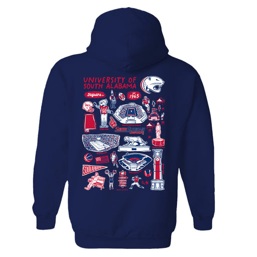 South Alabama Jaguars Hand Sketched Artwork Cotton Fleece Women Hoodie - Vive La Fête - Online Apparel Store