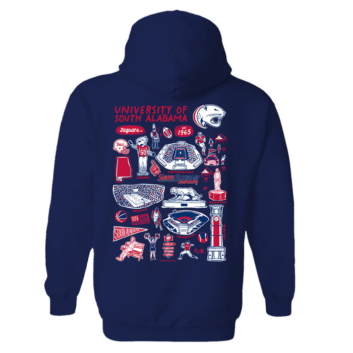 South Alabama Jaguars Hand Sketched Artwork Cotton Fleece Women Hoodie - Vive La Fête - Online Apparel Store