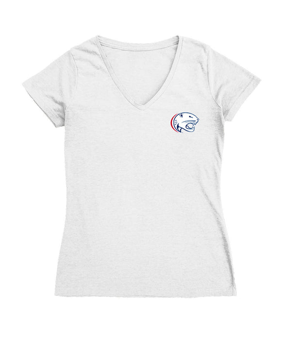 South Alabama Jaguars Hand Sketched Vive La Fete Impressions Artwork White Women Cotton Short Sleeve V-Neck Tshirt