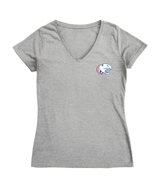 South Alabama Jaguars Hand Sketched Vive La Fete Impressions Artwork Grey Women Cotton Short Sleeve V-Neck Tshirt