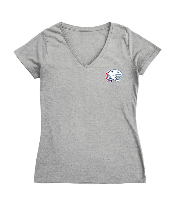 South Alabama Jaguars Hand Sketched Vive La Fete Impressions Artwork Grey Women Cotton Short Sleeve V-Neck Tshirt