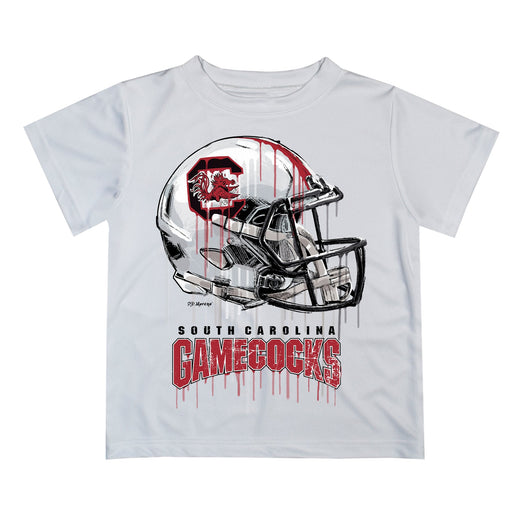 South Carolina Gamecocks Original Dripping Football Helmet White T-Shirt by Vive La Fete