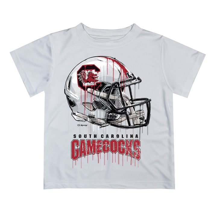 South Carolina Gamecocks Original Dripping Football Helmet White T-Shirt by Vive La Fete