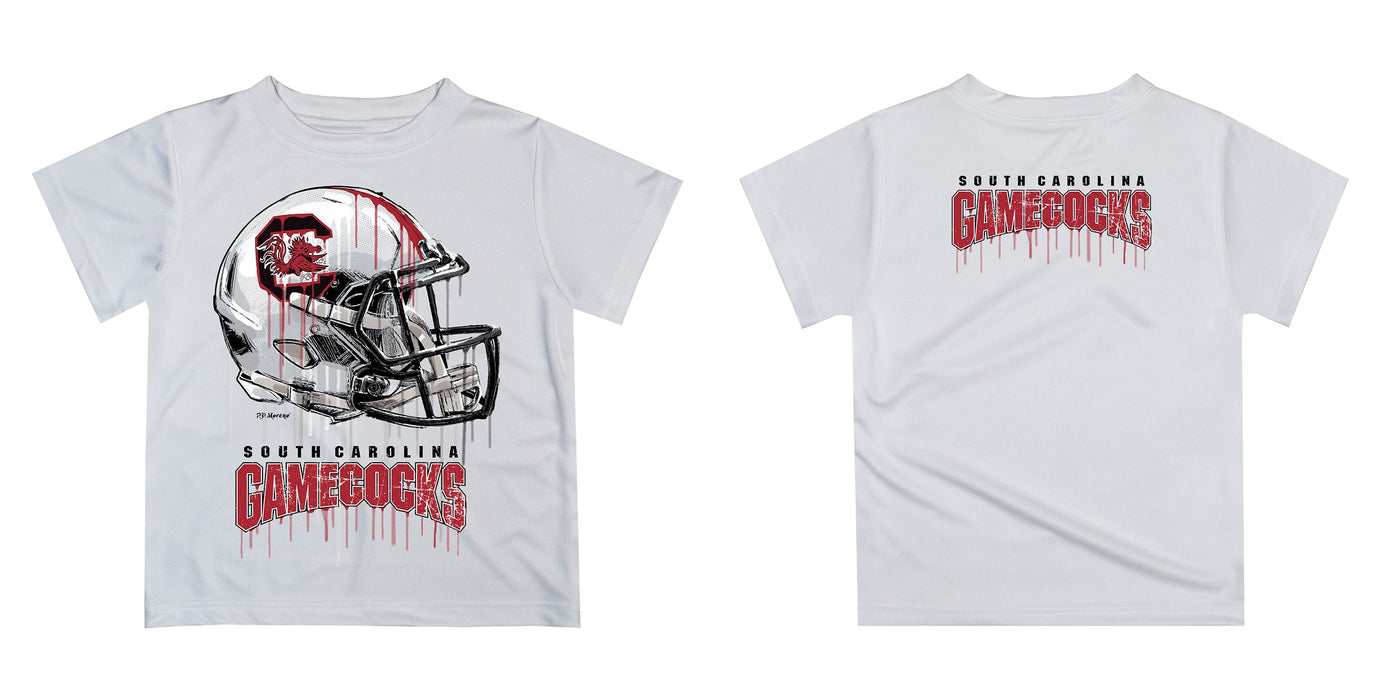 South Carolina Gamecocks Original Dripping Football Helmet White T-Shirt by Vive La Fete - Vive La Fête - Online Apparel Store