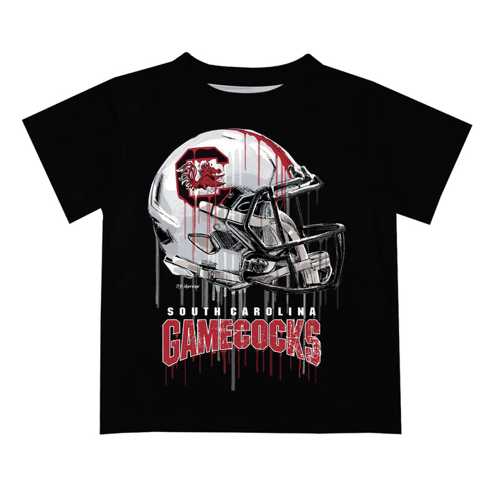 South Carolina Gamecocks Original Dripping Football Helmet Black T-Shirt by Vive La Fete