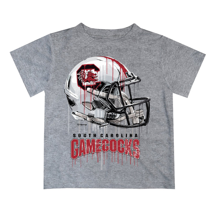 South Carolina Gamecocks Original Dripping Football Helmet Heather Gray T-Shirt by Vive La Fete