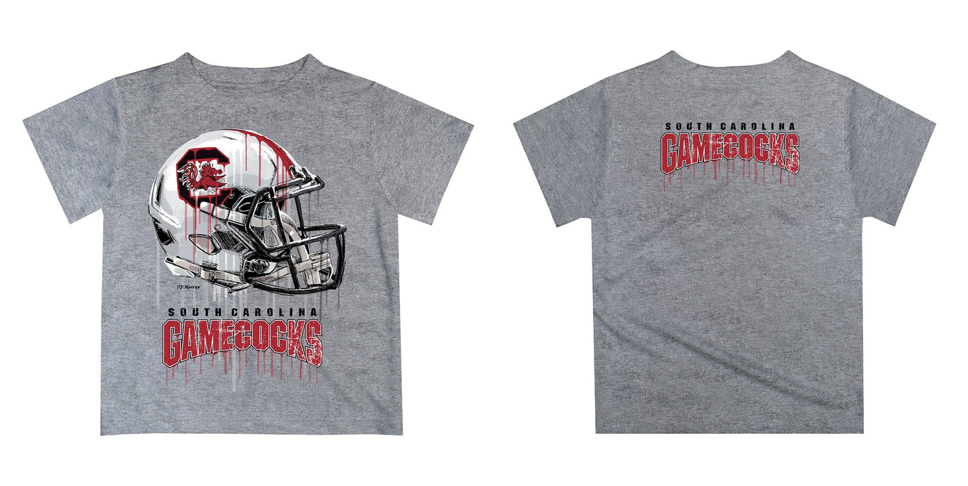 South Carolina Gamecocks Original Dripping Football Helmet Heather Gray T-Shirt by Vive La Fete - Vive La Fête - Online Apparel Store