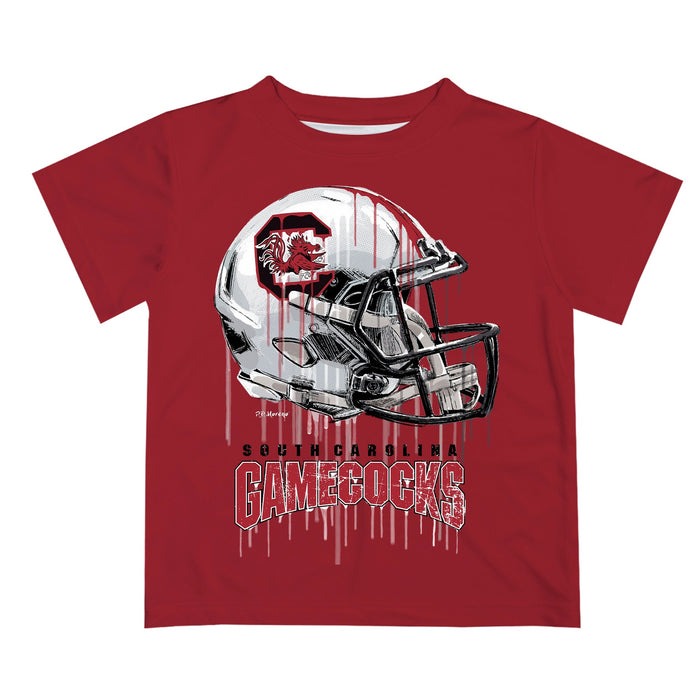 South Carolina Gamecocks Original Dripping Football Helmet Maroon T-Shirt by Vive La Fete