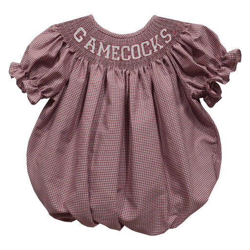 South Carolina Gamecocks Smocked Maroon Gingham Short Sleeve Girls Bubble